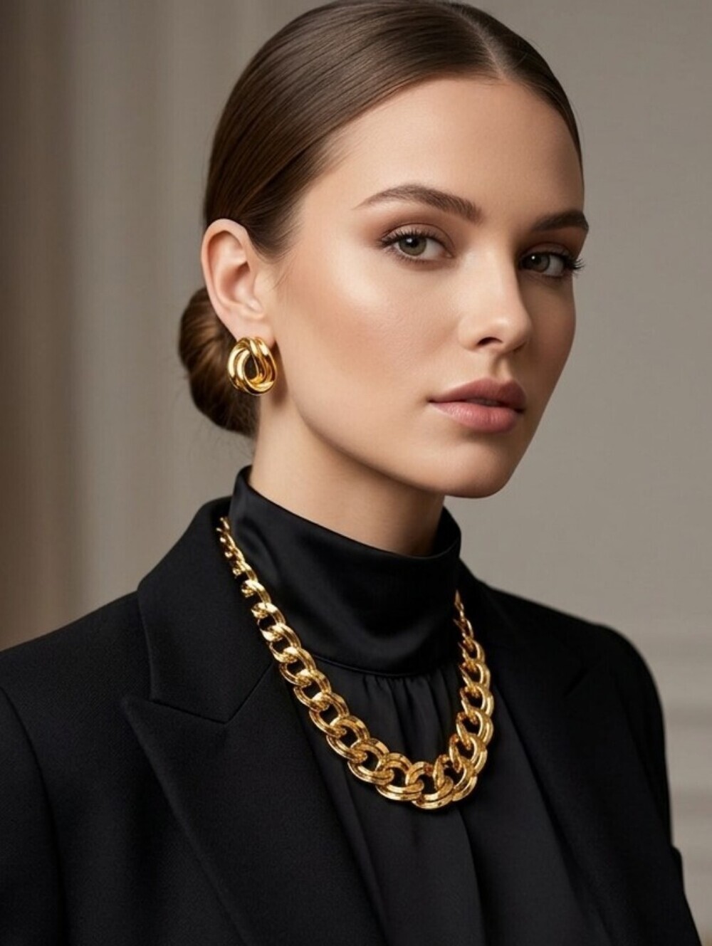 Monet Vintage Gold-Tone Chunky Chain Necklace & Stud Earring Set
